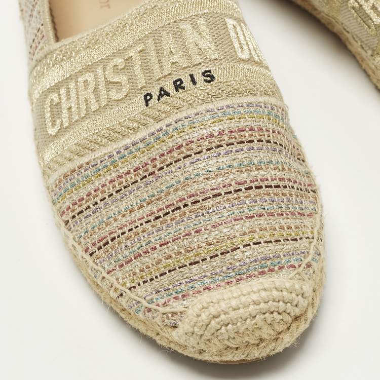 Pre Owned Dior Granville Size 40.5 Multicolor Tweed Espadrille Flats