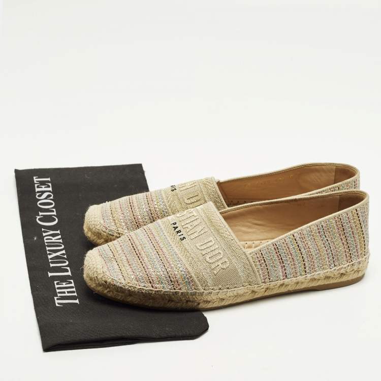 Pre Owned Dior Granville Size 40.5 Multicolor Tweed Espadrille Flats