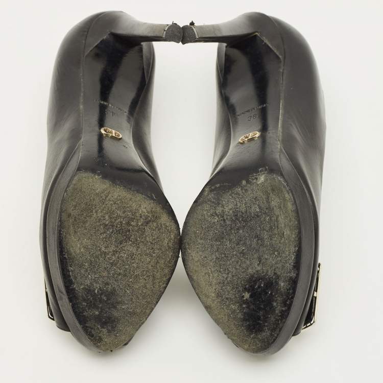 مملوكة مسبقًا Dior Size 36 Black Leather Cannage Plaque Peep Toe Pumps