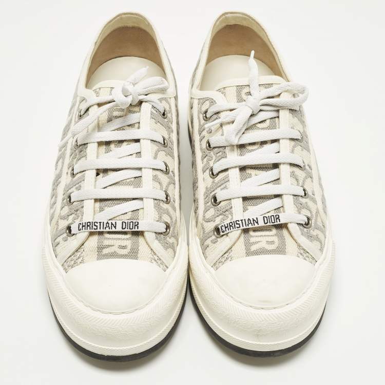 Pre Owned Dior Walk'n'Dior Size 39 White Canvas and Rubber Lace Up Sneakers