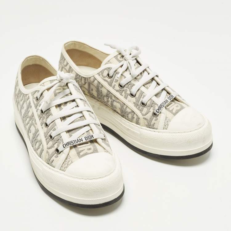 Pre Owned Dior Walk'n'Dior Size 39 White Canvas and Rubber Lace Up Sneakers