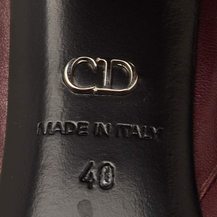 Pre Owned Dior Size 40 Burgundy Leather Studded Cannage Block Heel Ankle Length Boots