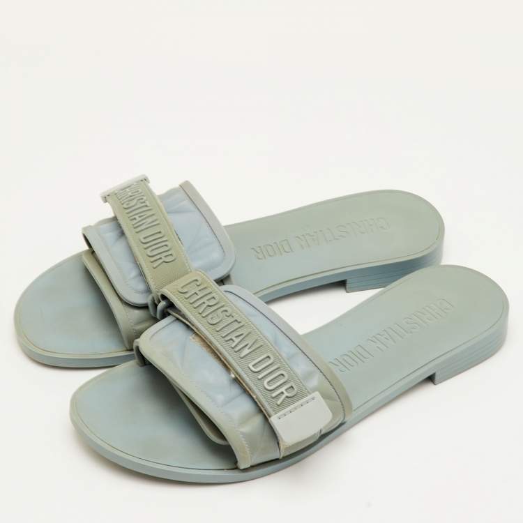 Pre Owned Dior Diorevolution Size 40 Slate Blue Cannage Rubber Flat Sandals