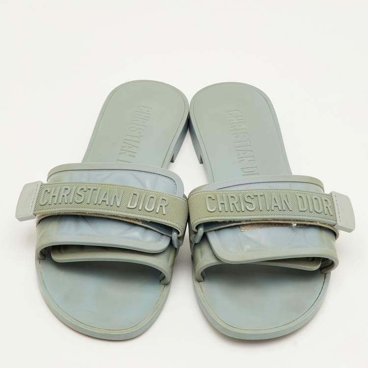 Pre Owned Dior Diorevolution Size 40 Slate Blue Cannage Rubber Flat Sandals