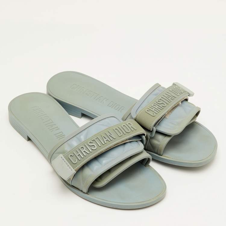 Pre Owned Dior Diorevolution Size 40 Slate Blue Cannage Rubber Flat Sandals