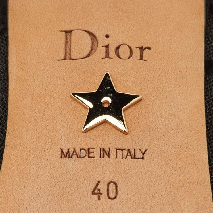 Pre Owned Dior Size 40 Black Mesh and Suede Trim Polka Dot Bow Pointed Toe Slingback Mules