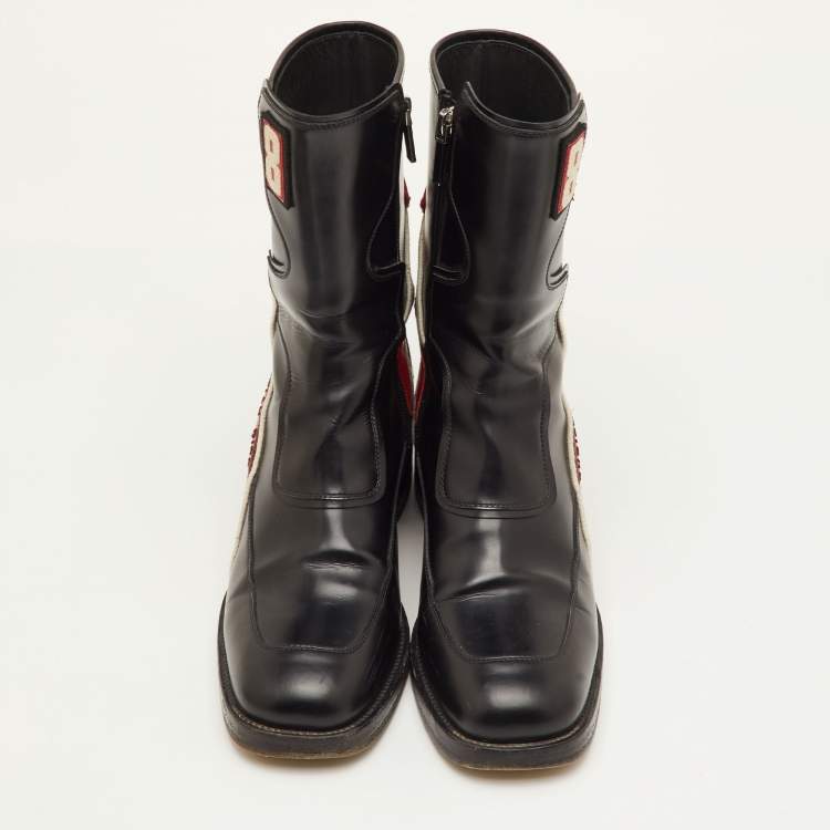 Pre Owned Dior Diorally Size 40 Black/Red Leather Mid Calf Motorcycle Boots