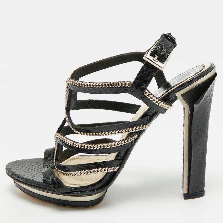 مملوكة مسبقًا Dior Size 37 Python Leather Chain Detailed Slingback Ankle strap Sandals