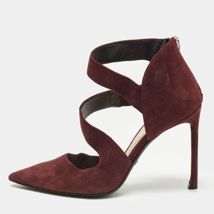 مملوكة مسبقًا Dior Size 36.5 Burgundy Suede Ankle Strap D'orsay Pointed Toe Pumps