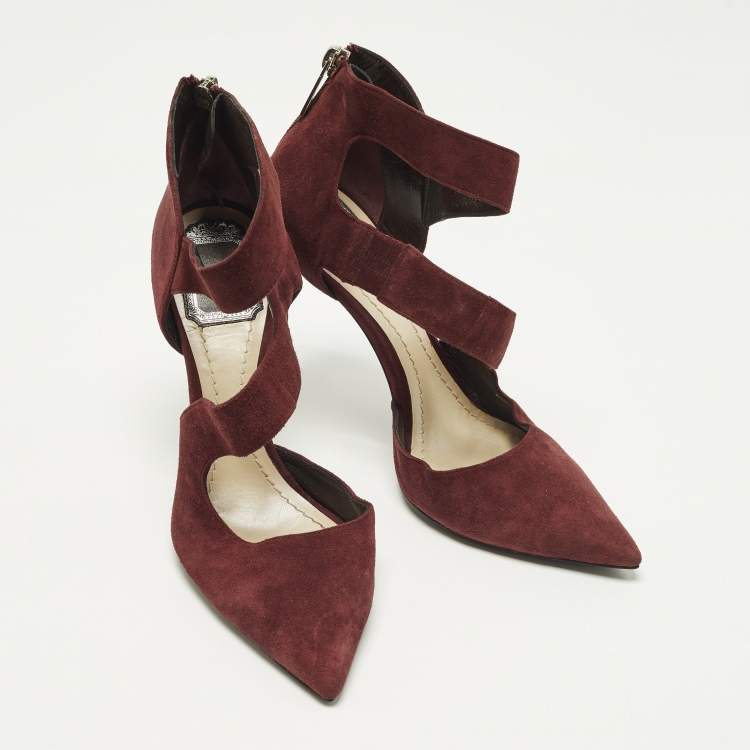 مملوكة مسبقًا Dior Size 36.5 Burgundy Suede Ankle Strap D'orsay Pointed Toe Pumps