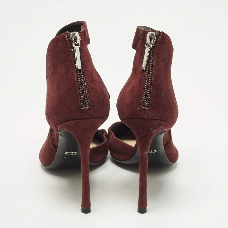 مملوكة مسبقًا Dior Size 36.5 Burgundy Suede Ankle Strap D'orsay Pointed Toe Pumps