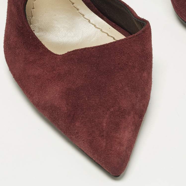 مملوكة مسبقًا Dior Size 36.5 Burgundy Suede Ankle Strap D'orsay Pointed Toe Pumps