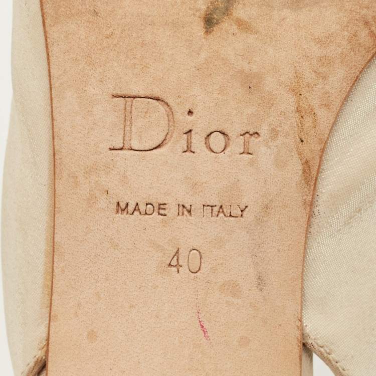 Pre Owned Dior Size 40 Cream Nubuck Leather Bow Slingback Pumps