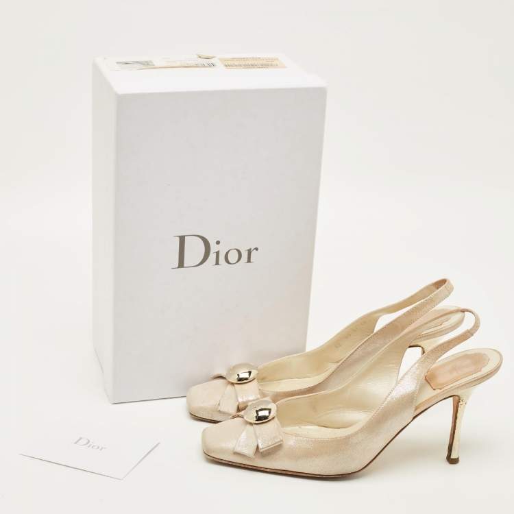 Pre Owned Dior Size 40 Cream Nubuck Leather Bow Slingback Pumps