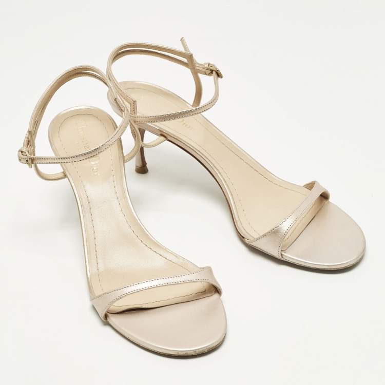 Pre Owned Dior Size 40.5 Gold Leather Ankle Strap Sandals