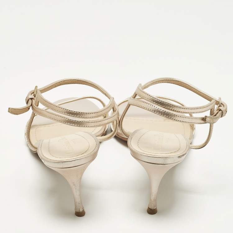 Pre Owned Dior Size 40.5 Gold Leather Ankle Strap Sandals