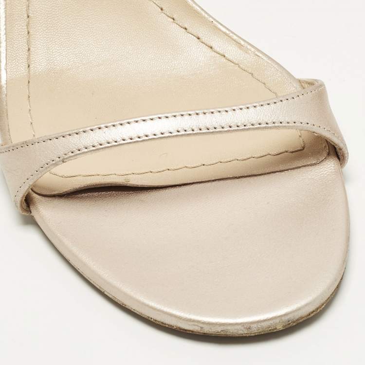 Pre Owned Dior Size 40.5 Gold Leather Ankle Strap Sandals