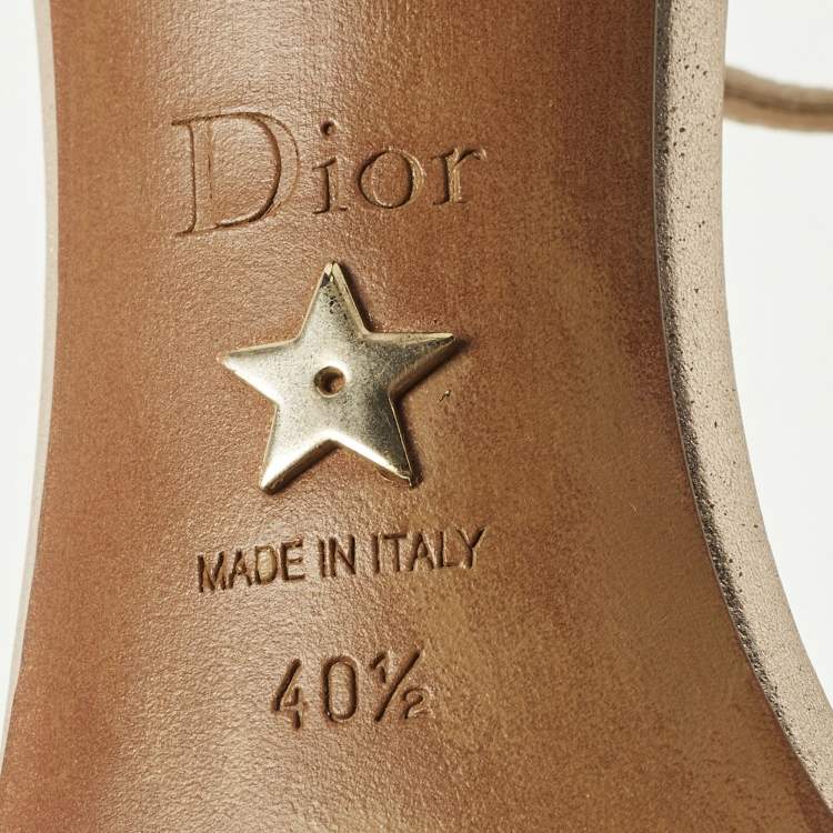 Pre Owned Dior Size 40.5 Gold Leather Ankle Strap Sandals