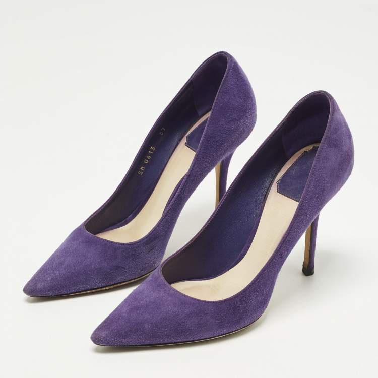 Pre Owned Dior Cherie Size 37 Purple Suede Pointed Toe Pumps
