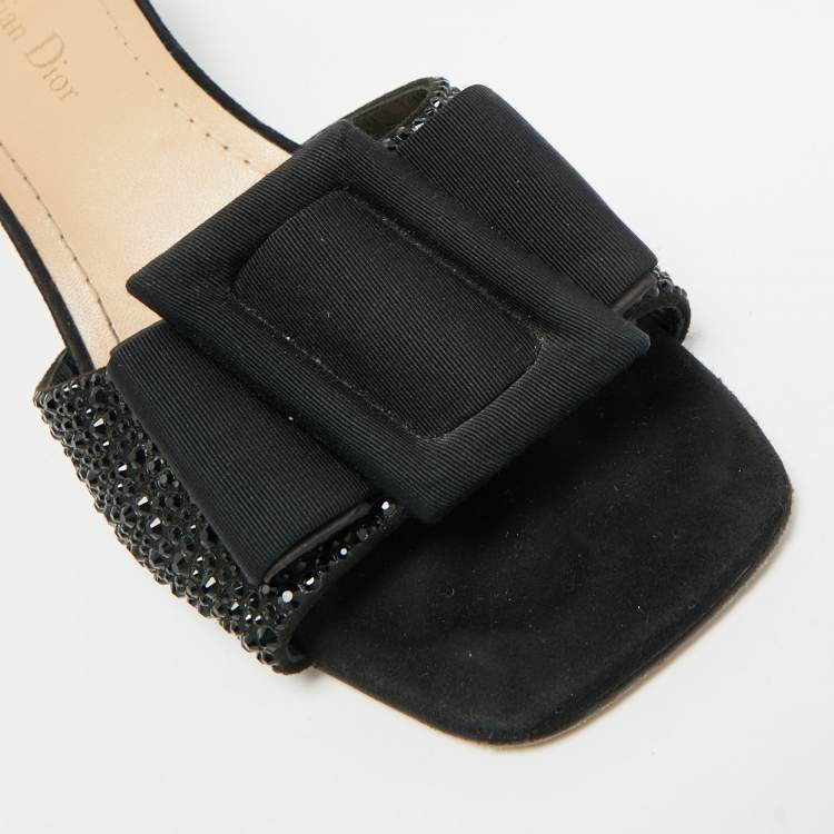 Pre Owned Dior Idylle Size 39 Black Suede Bow Crystal Embellished Slide Sandals