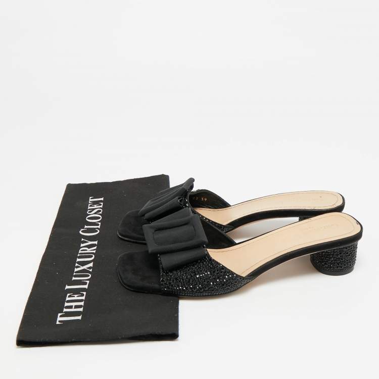 Pre Owned Dior Idylle Size 39 Black Suede Bow Crystal Embellished Slide Sandals