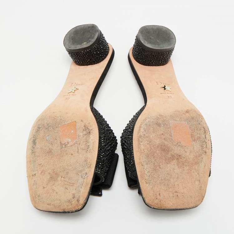 Pre Owned Dior Idylle Size 39 Black Suede Bow Crystal Embellished Slide Sandals