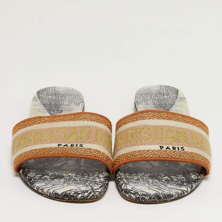 مملوكة مسبقًا Dior Dway Size 39 Multicolor Canvas Embroidered Flat Slide