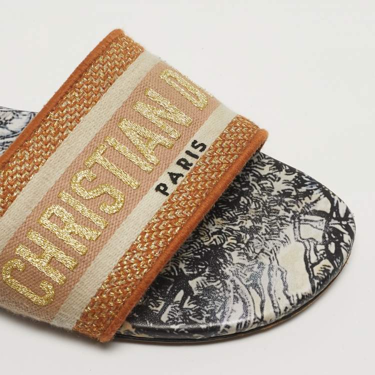 مملوكة مسبقًا Dior Dway Size 39 Multicolor Canvas Embroidered Flat Slide