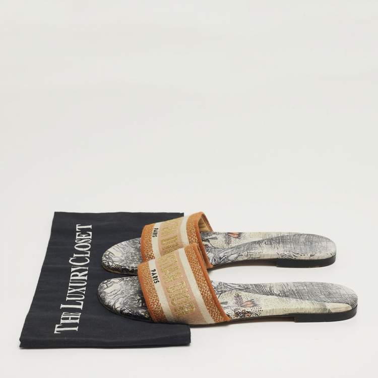 مملوكة مسبقًا Dior Dway Size 39 Multicolor Canvas Embroidered Flat Slide