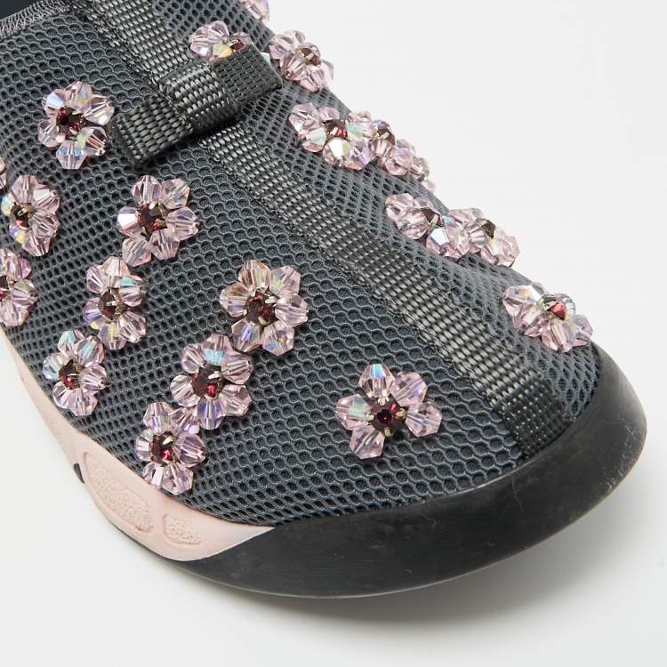 Pre Owned Dior Fusion Crystal Embellished Size 39.5 Grey Mesh Slip On Sneakers