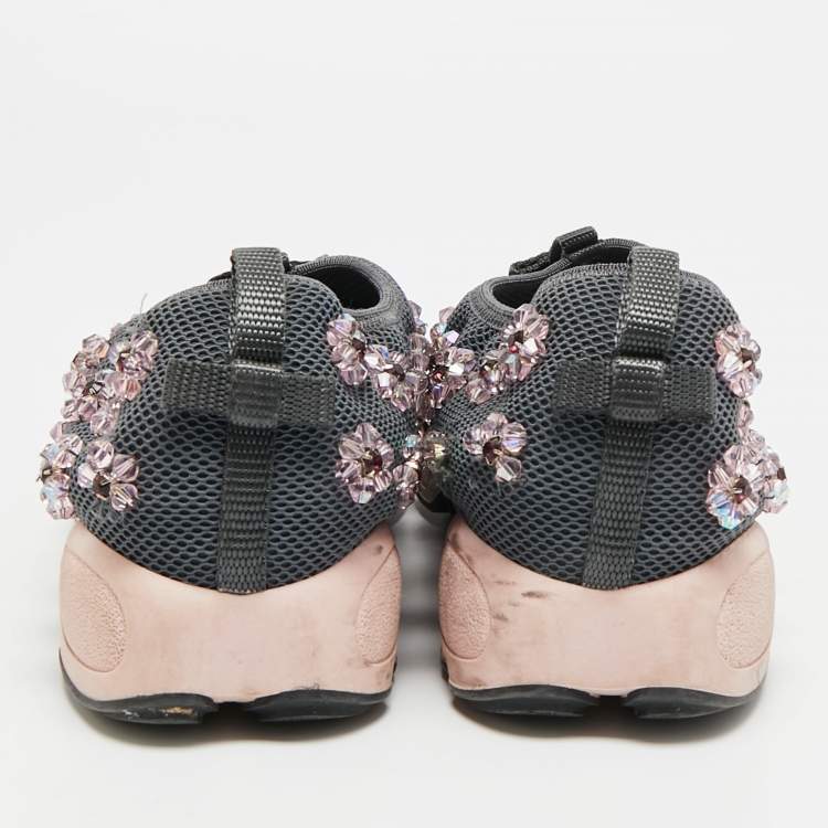 Pre Owned Dior Fusion Crystal Embellished Size 39.5 Grey Mesh Slip On Sneakers