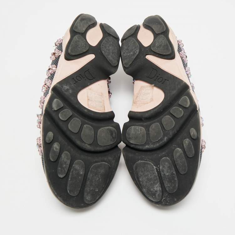 Pre Owned Dior Fusion Crystal Embellished Size 39.5 Grey Mesh Slip On Sneakers