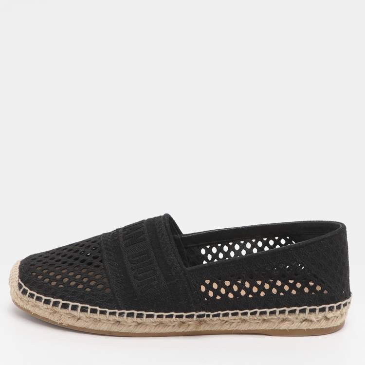 Pre Owned Dior Granville Size 38 Black Mesh Canvas Espadrille Flats