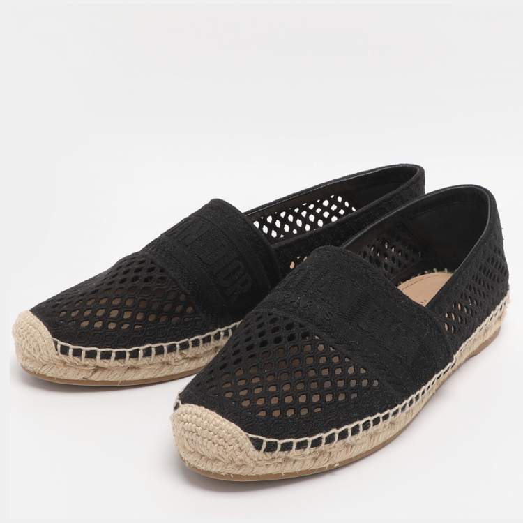 Pre Owned Dior Granville Size 38 Black Mesh Canvas Espadrille Flats