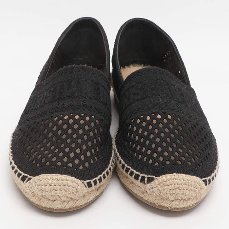 Pre Owned Dior Granville Size 38 Black Mesh Canvas Espadrille Flats