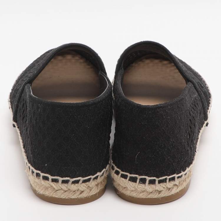 Pre Owned Dior Granville Size 38 Black Mesh Canvas Espadrille Flats