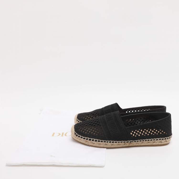 Pre Owned Dior Granville Size 38 Black Mesh Canvas Espadrille Flats
