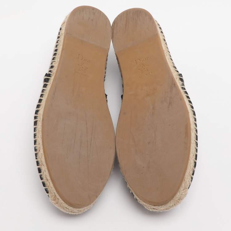 Pre Owned Dior Granville Size 38 Black Mesh Canvas Espadrille Flats