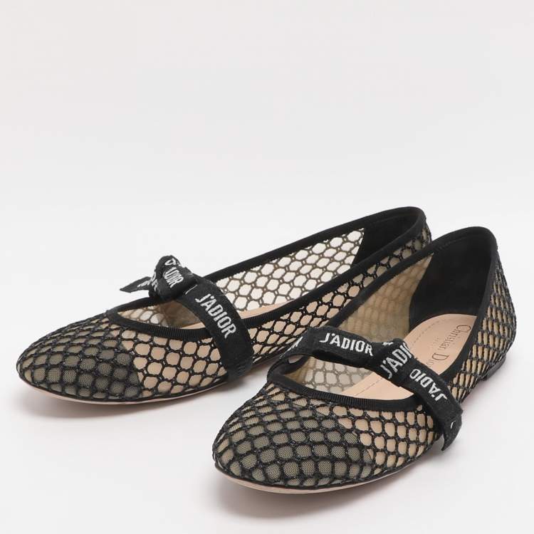 Pre Owned Dior Miss J'adior Size 38.5 Black Mesh Ballet Flats