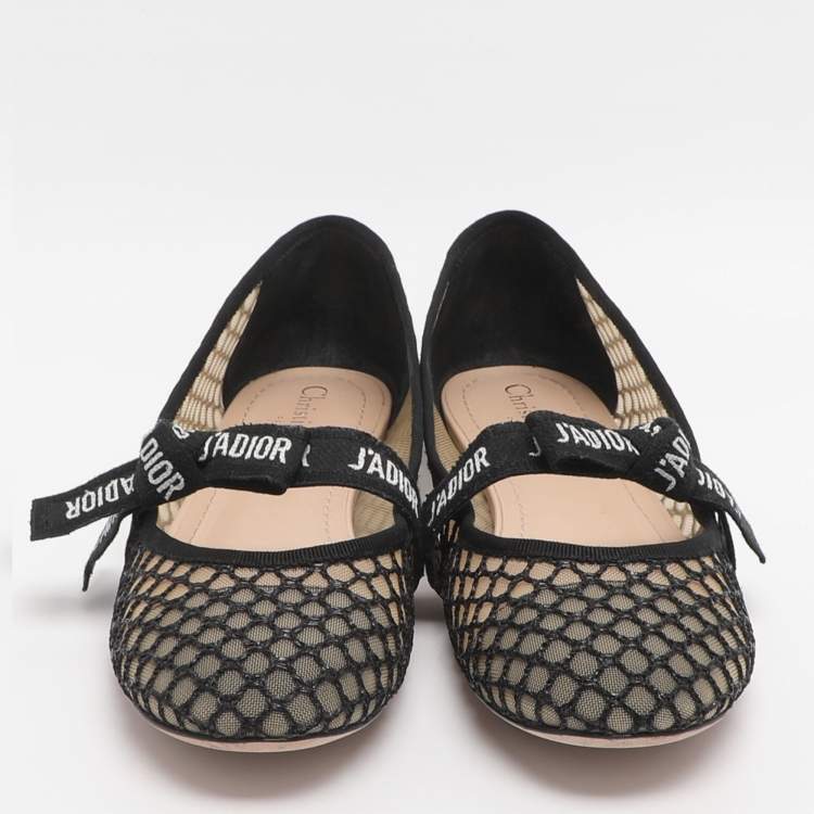 Pre Owned Dior Miss J'adior Size 38.5 Black Mesh Ballet Flats