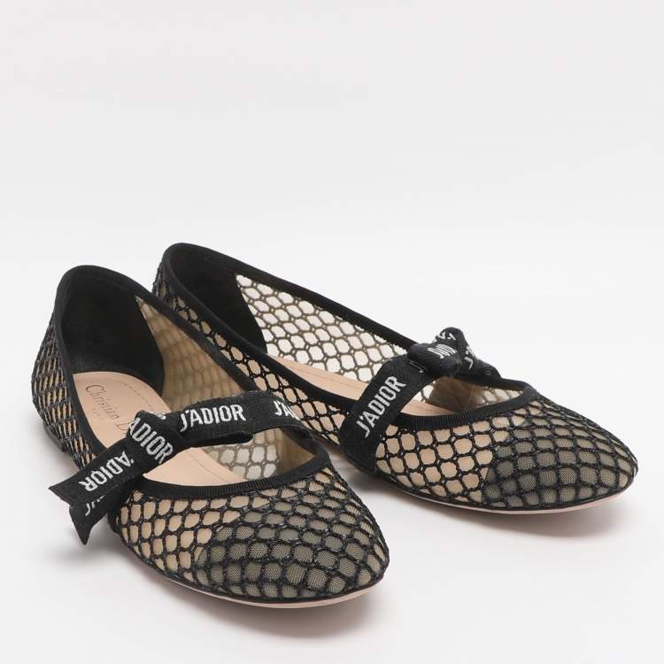 Pre Owned Dior Miss J'adior Size 38.5 Black Mesh Ballet Flats