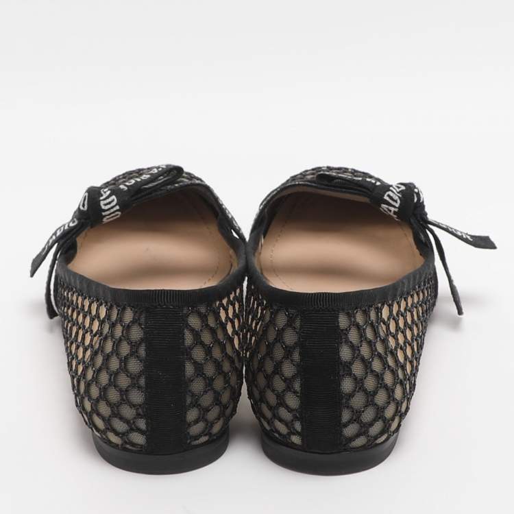 Pre Owned Dior Miss J'adior Size 38.5 Black Mesh Ballet Flats