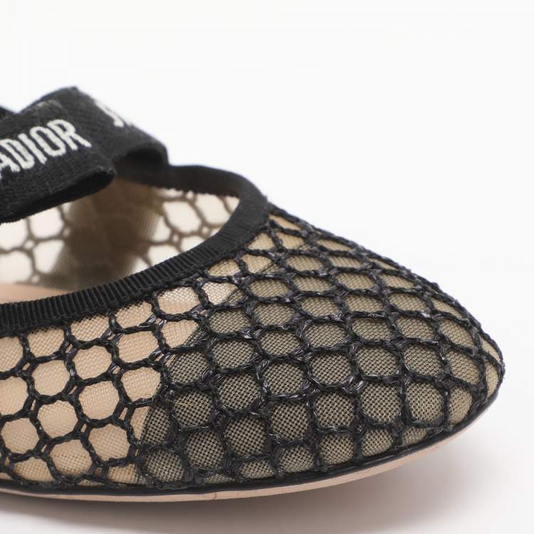 Pre Owned Dior Miss J'adior Size 38.5 Black Mesh Ballet Flats