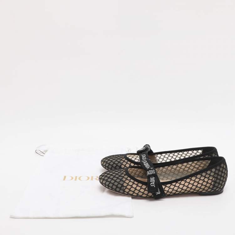 Pre Owned Dior Miss J'adior Size 38.5 Black Mesh Ballet Flats