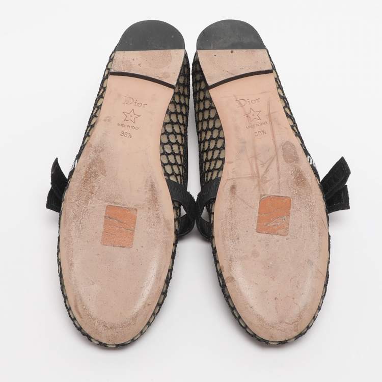 Pre Owned Dior Miss J'adior Size 38.5 Black Mesh Ballet Flats