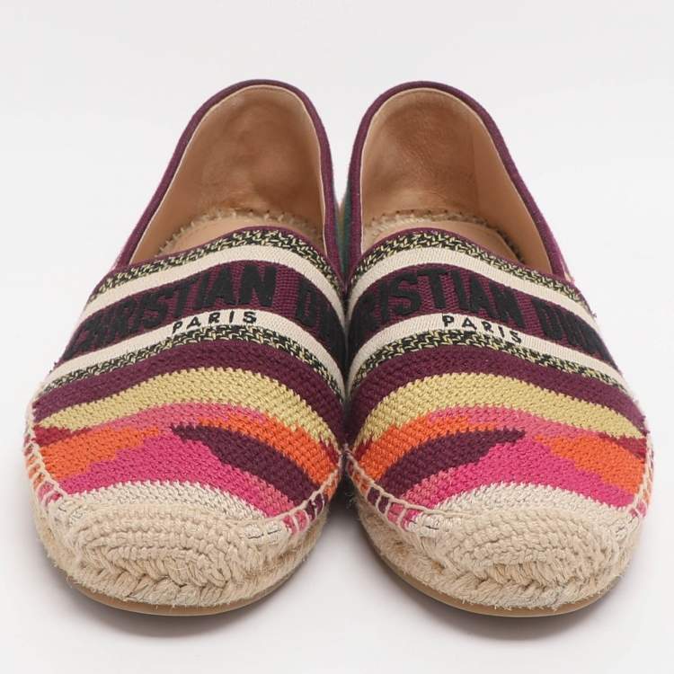 Pre Owned Dior Granville Size 38.5 Multicolor Knit Fabric Espadrille Flats
