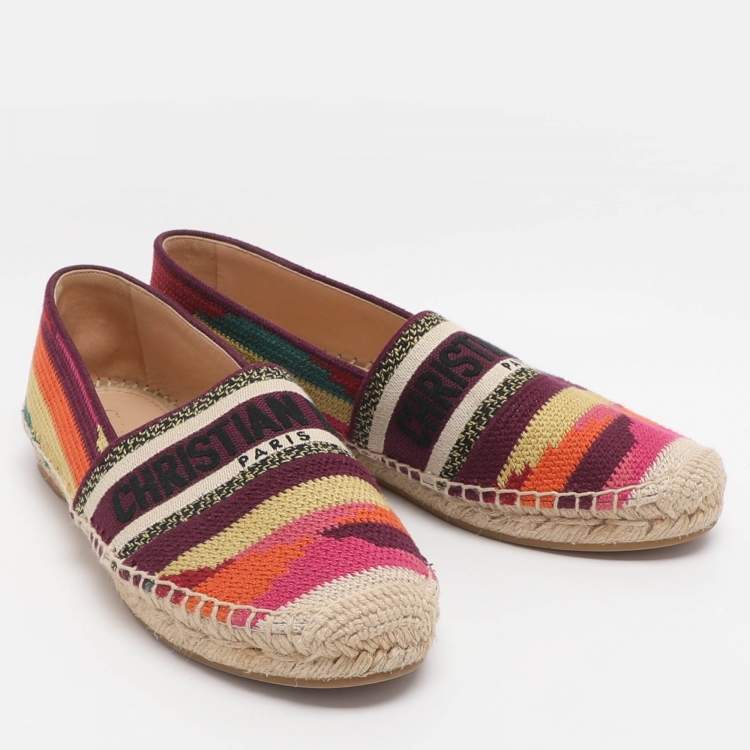 Pre Owned Dior Granville Size 38.5 Multicolor Knit Fabric Espadrille Flats