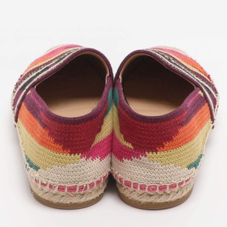 Pre Owned Dior Granville Size 38.5 Multicolor Knit Fabric Espadrille Flats