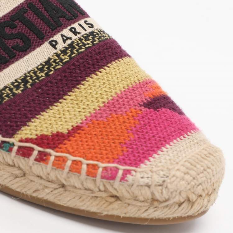 Pre Owned Dior Granville Size 38.5 Multicolor Knit Fabric Espadrille Flats