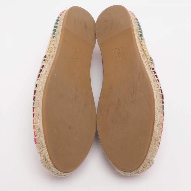 Pre Owned Dior Granville Size 38.5 Multicolor Knit Fabric Espadrille Flats